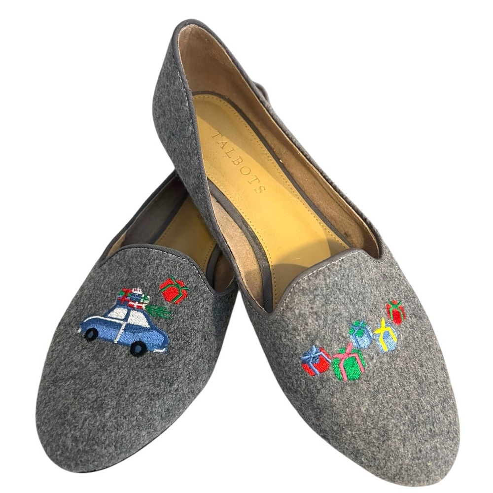 Talbots Gray Wool Christmas Ryan Loafers, Size 6.5